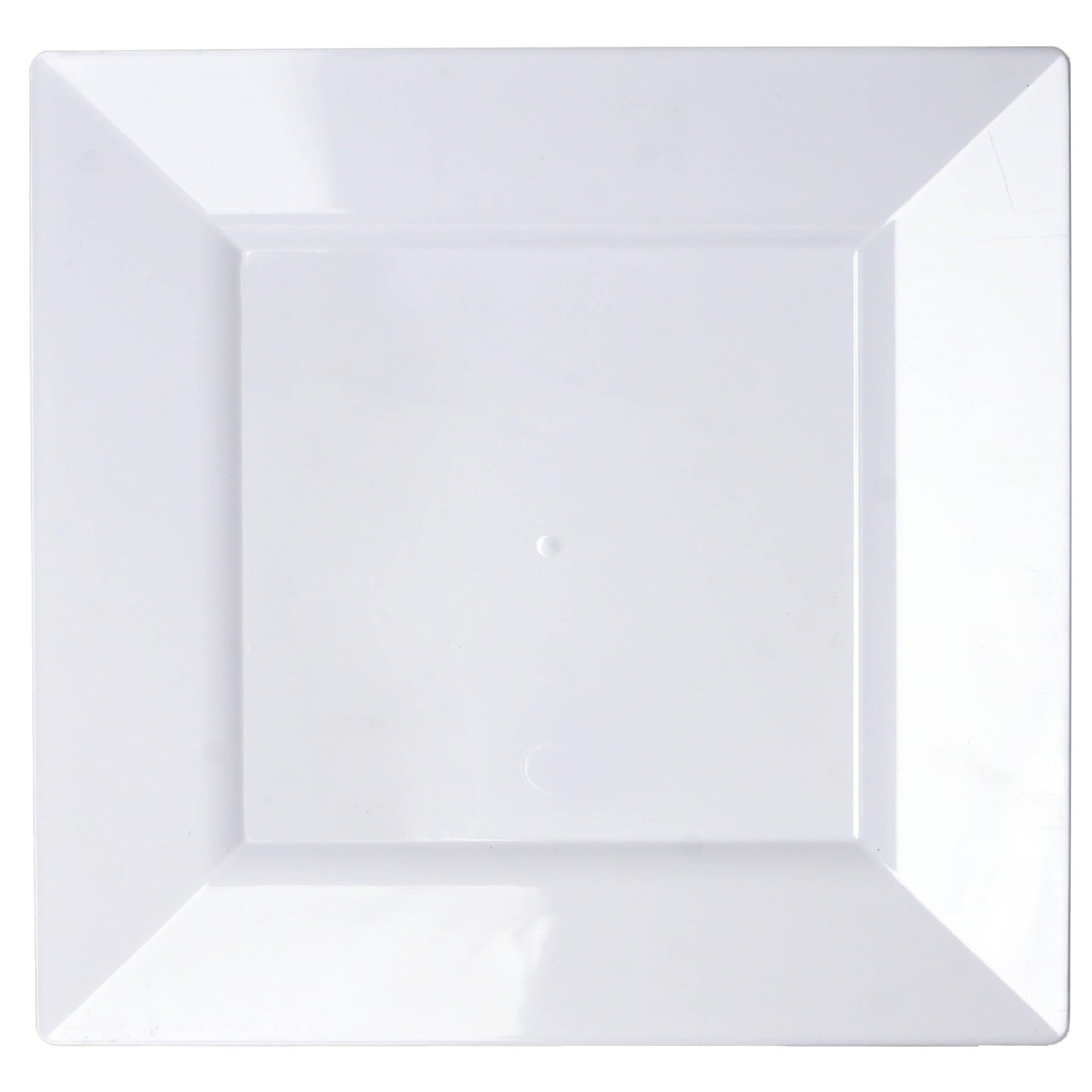 10-Pack Plastic Dinner Plates Glossy White Square with Wide Rim - Sturdy Disposable Party Plates 10"