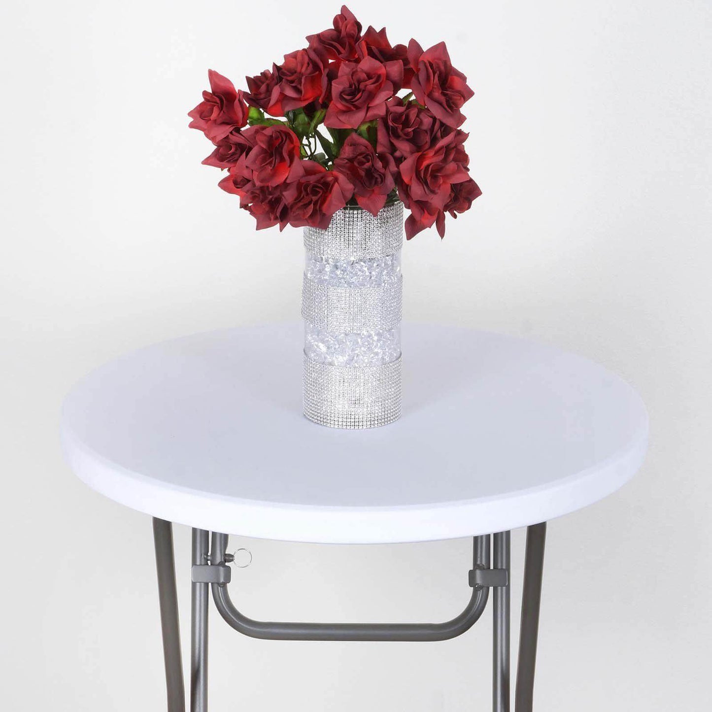 Spandex Table Top Cover White Fitted Cocktail Topper - Wrinkle-Free Event Decor