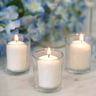 12-Pack Votive Candle Set White with Clear Glass Holders - Tealight Candles for Decor