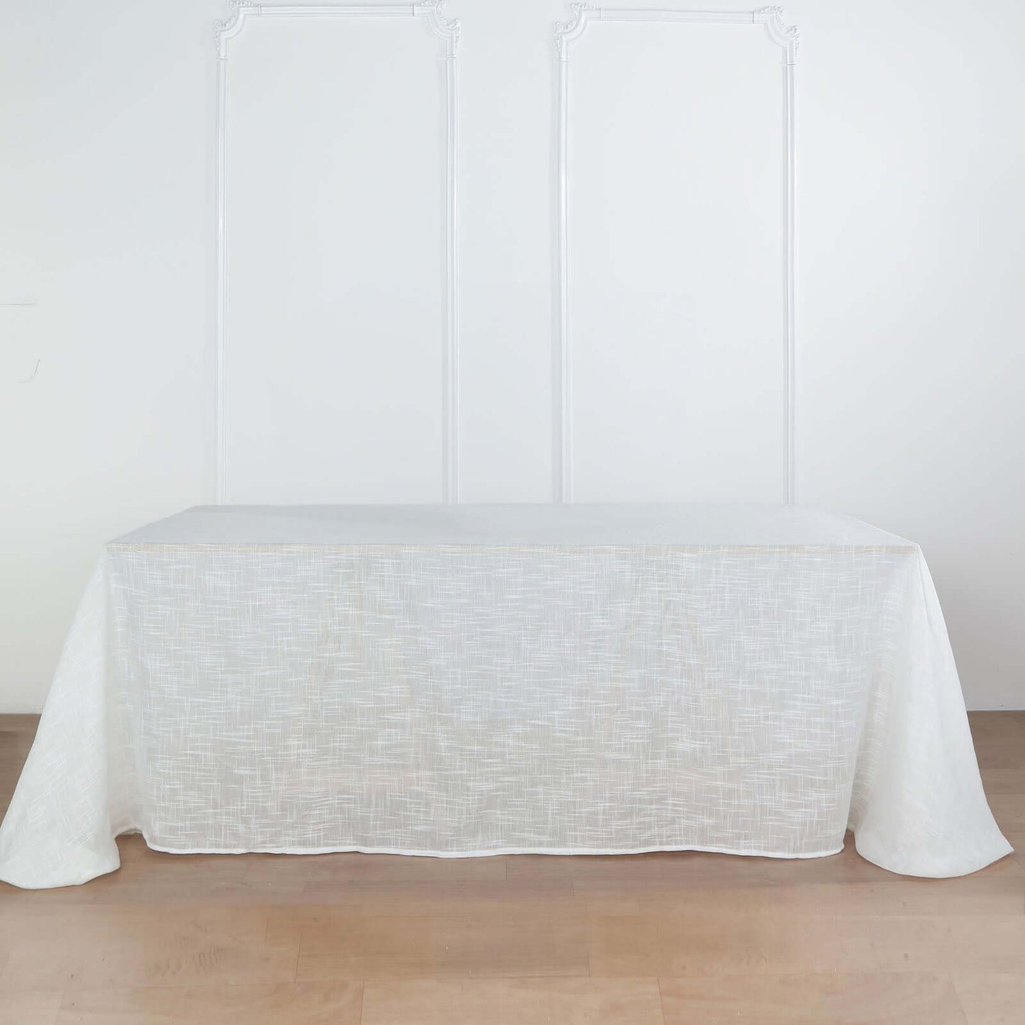 Faux Linen 90"x132" Rectangular Tablecloth White - Slubby Texture Wrinkle-Resistant Seamless Table Cover for Weddings and Special Events