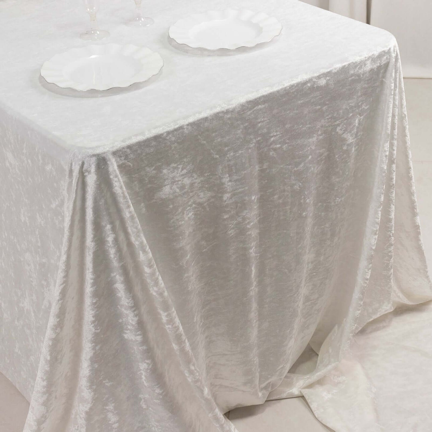 Premium Crushed Velvet 90"x156" Rectangle Tablecloth White - Reusable Soft & Sophisticated Seamless Table Cover