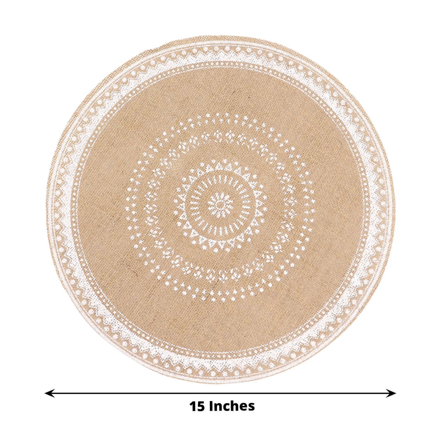 4-Pack Placemats Braided Design Natural Jute and White Round - Rustic Burlap Woven Table Mats 15"
