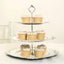 3-Tier Plastic Round Cupcake Stand Whitewashed with Antique Gold Baroque Rim & Top Handle 13"