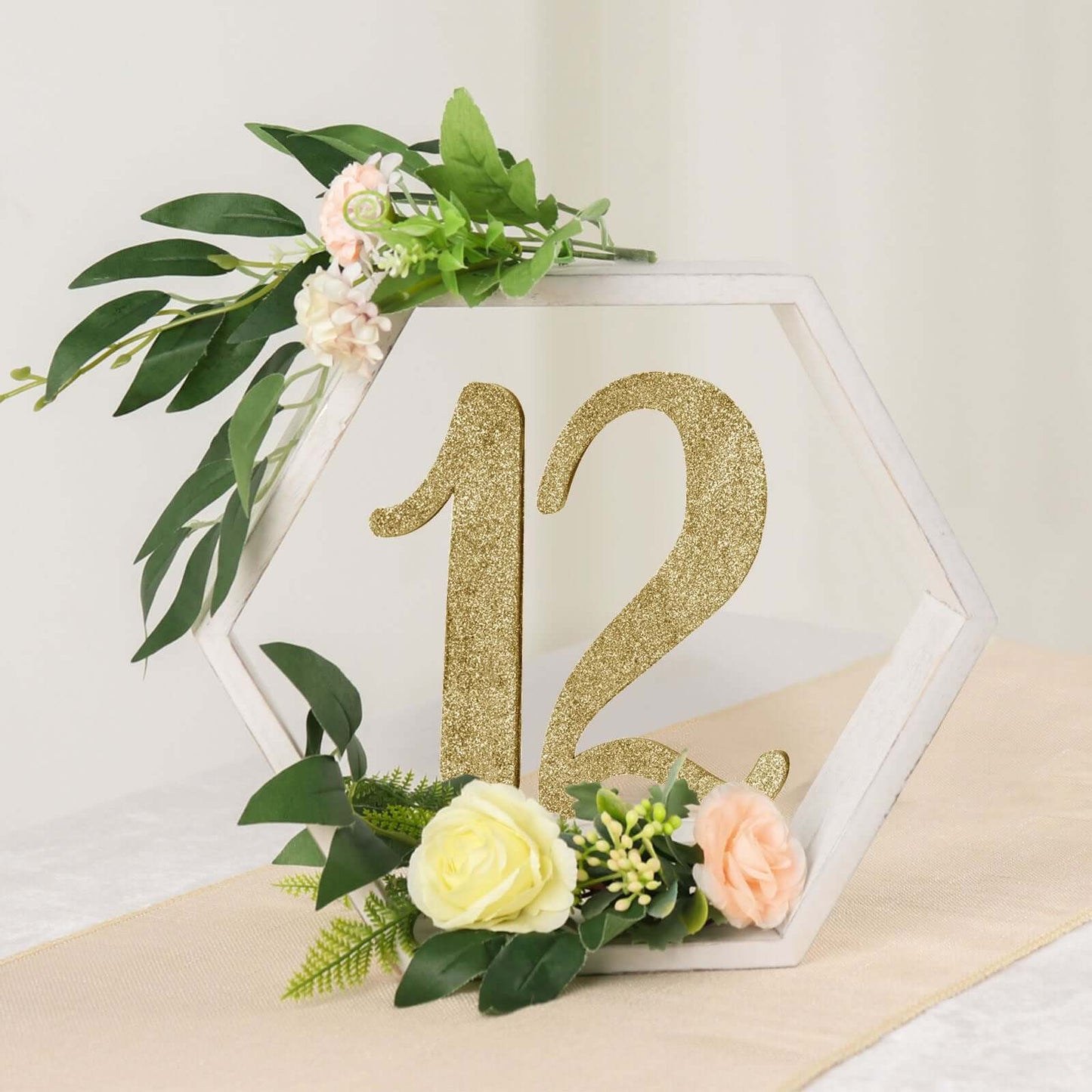 2 Pack 9" Hexagon Whitewashed Wood Centerpiece, Geometric Terrarium, Honeycomb Storage Shelf