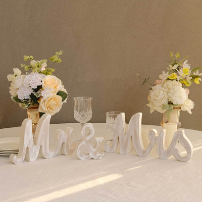 Wooden "Mr & Mrs" Freestanding Letters Whitewashed - Rustic Farmhouse Wedding Table Display Signs