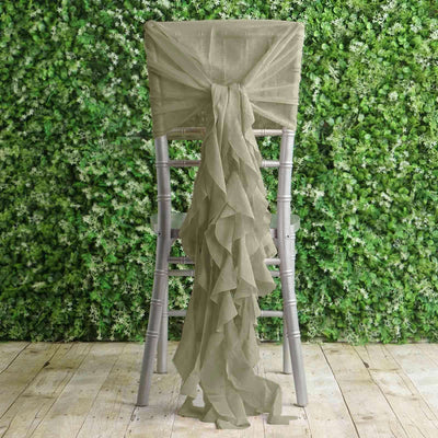 1 Set Chiffon Hoods Chair Sashes with Willow Ruffles Design Dusty Sage Green - Stylish Chair Bow Decor