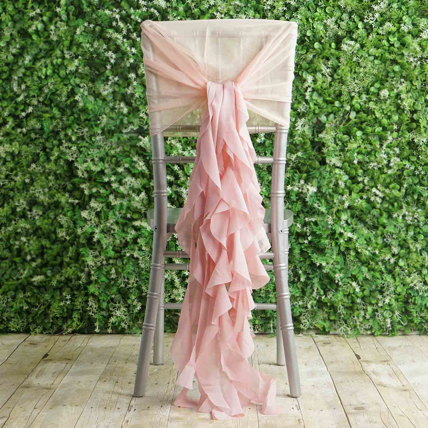 1 Set Chiffon Hoods Chair Sashes with Willow Ruffles Design Blush - Stylish Chair Bow Decor