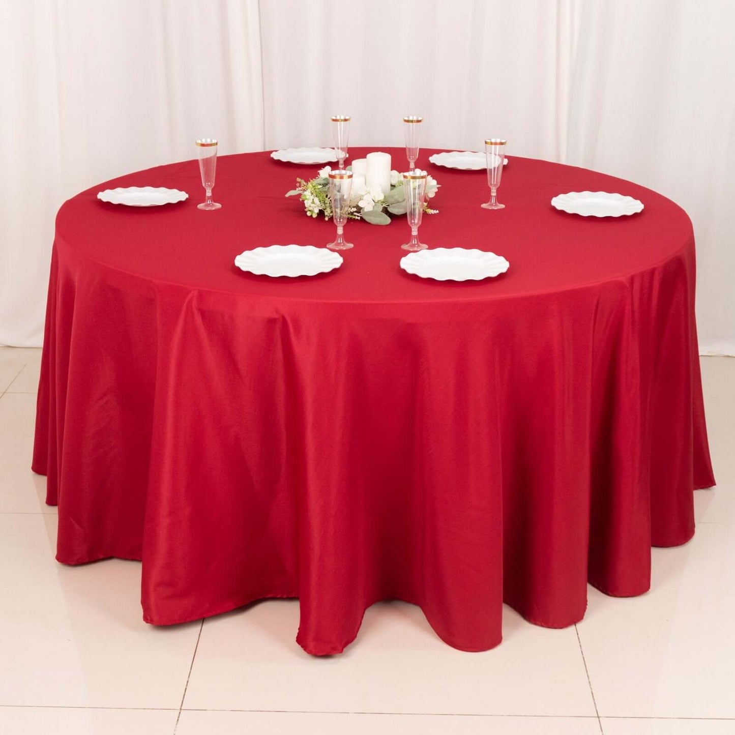 Polyester 120" Round Tablecloth Wine - Seamless Wrinkle-Resistant Table Cover