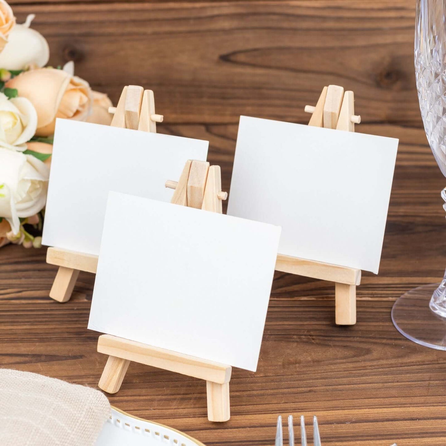10-Pack Wooden Display Easel Stands DIY Mini Design Natural - Rustic Place Card Table Number Holders 5"