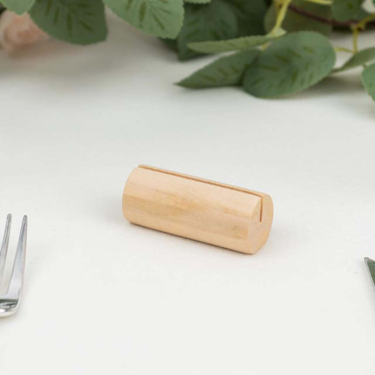 10-Pack Wooden Place Card Holders Farmhouse Cylindrical Design Natural - Rustic Table Number Stands 2"