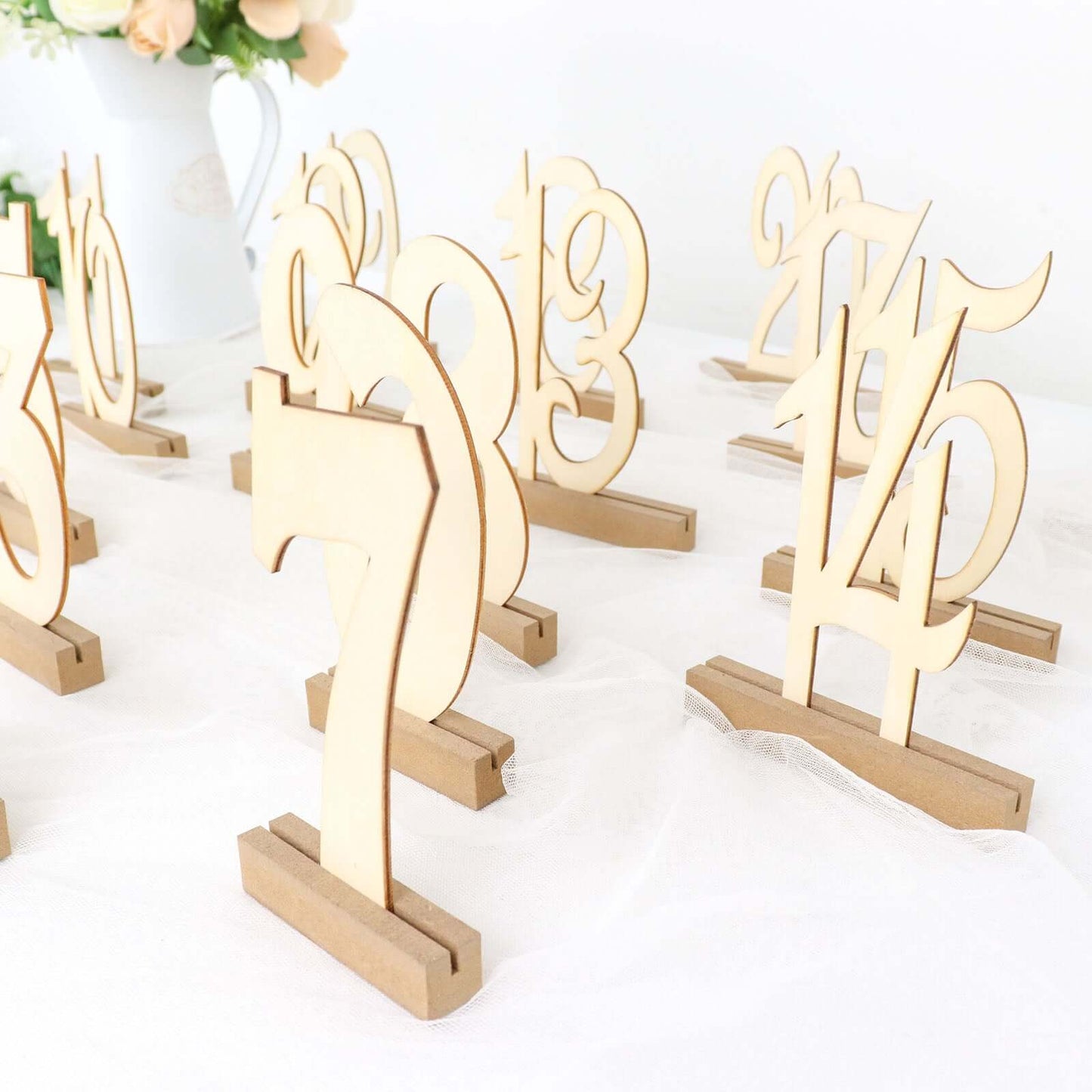 20-Pack Wooden Wedding Table Numbers Natural 1-20 with Holder Base - Perfect Rustic Signs for Receptions 6"