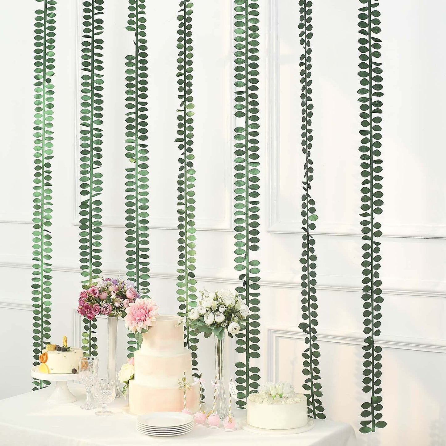 Taffeta Ribbon Sash with 4" Leaf Petal Design Green 50ft - Sophisticated Artificial Fabric Garland