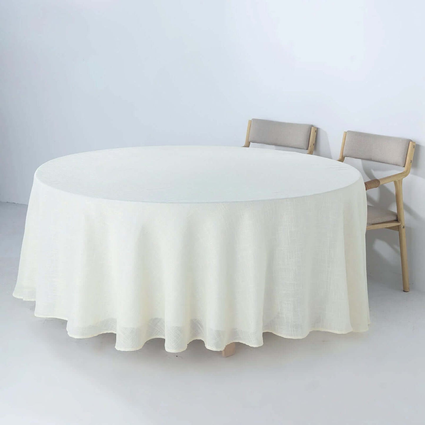 Faux Linen 108" Round Tablecloth White - Slubby Textured & Wrinkle Resistant for Banquets and Receptions