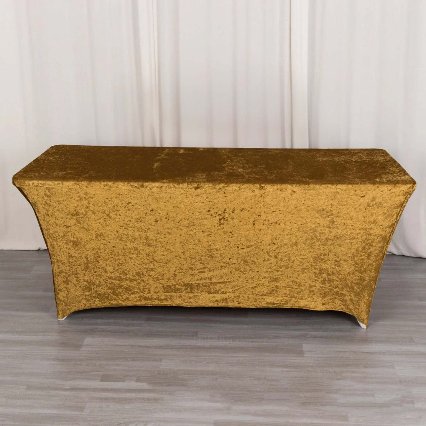 Crushed Velvet Fitted Rectangular 6ft Table Cover Gold - Wrinkle-Free Stretchy Tablecloth