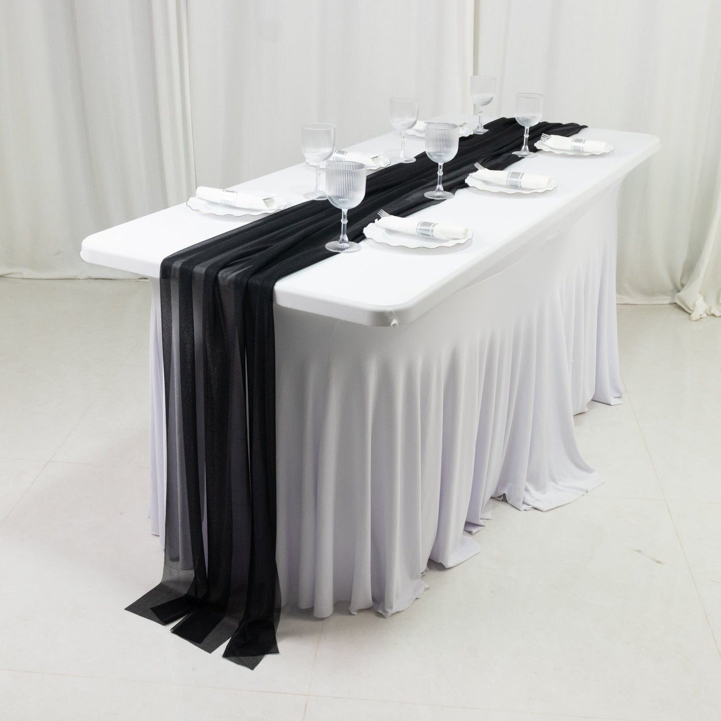 20-Pack 9ft Sheer Table Runners â€“ Black Shimmer Sheer Drapes, Wrinkle-Free