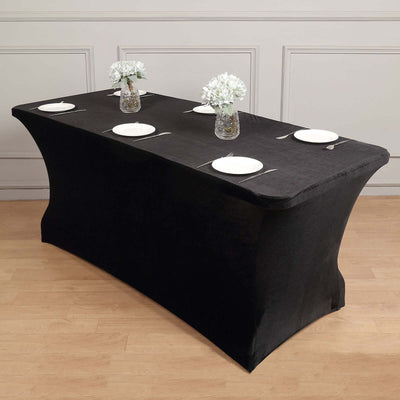 Velvet Spandex 6ft Rectangle Tablecloth Black - Fitted Wrinkle-Free Design for 72"x30" Tables