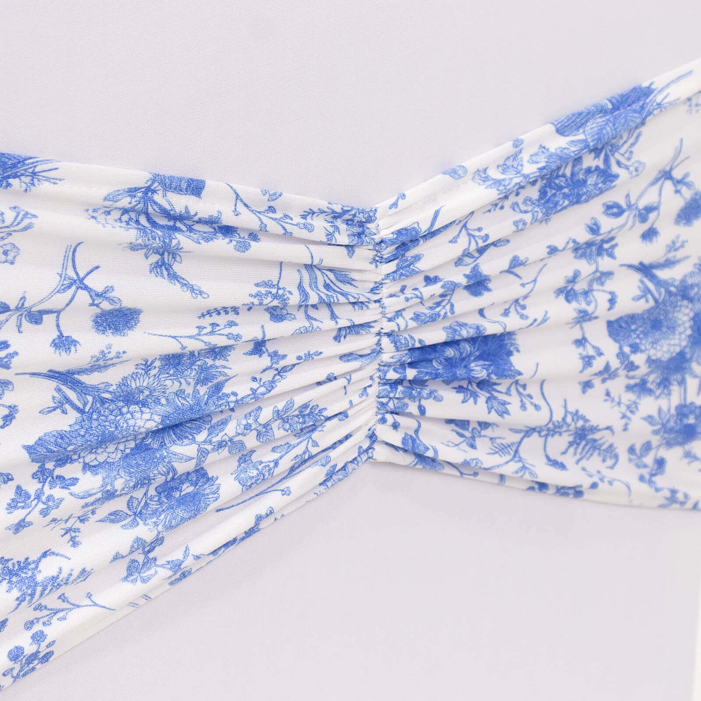 5 Pack Spandex Chair Sashes White/Blue French Toile Floral Pattern - Vintage-Inspired Wide Wrinkle-Free Stretchable Chair Bands 8"x13"