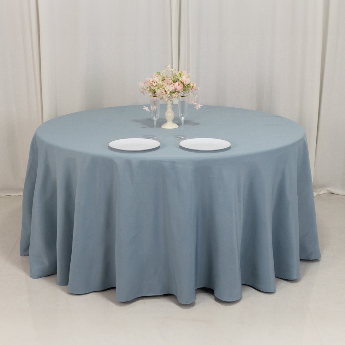 Premium Polyester 120" Round Tablecloth Dusty Blue - Seamless 220GSM Wrinkle-Resistant Table Cover