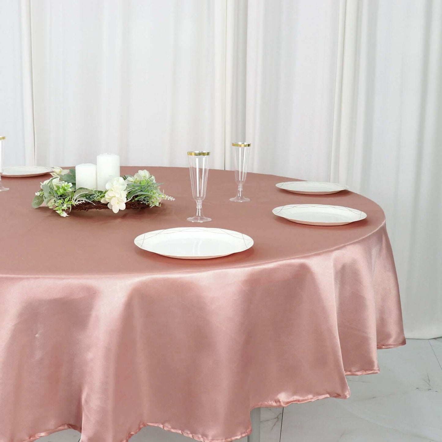 Satin 90" Round Tablecloth Dusty Rose - Smooth and Lustrous Table Cover