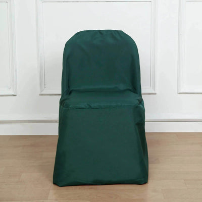 10 Pack Polyester Chair Covers for Folding Chairs Hunter Emerald Green - Wrinkle-Free Stain-Resistant Slip-On Slipcovers