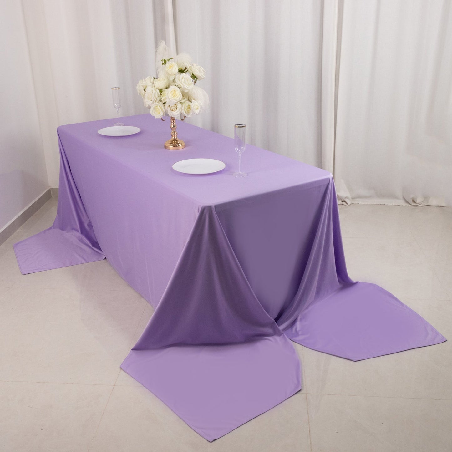 Scuba Rectangular 90"x156" Tablecloth Lavender Lilac - Wrinkle Free, Stain Resistant & Seamless Table Cover