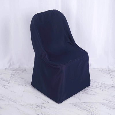 10 Pack Polyester Chair Covers for Folding Chairs Navy Blue - Wrinkle-Free Stain-Resistant Slip-On Slipcovers