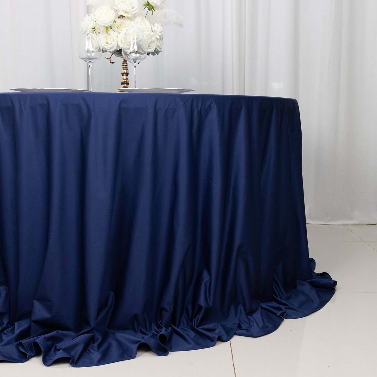 Scuba Round 132" Tablecloth Navy Blue - Wrinkle Free & Stain Resistant Seamless Table Cover