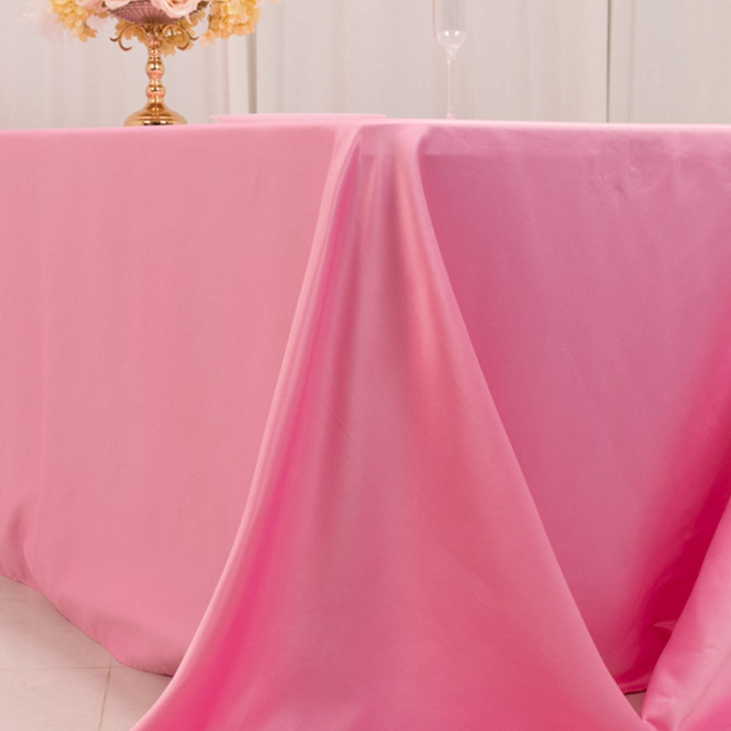 Lamour Satin 90"x156" Rectangle Tablecloth Pink - Luxurious, Soft Seamless Table Cover