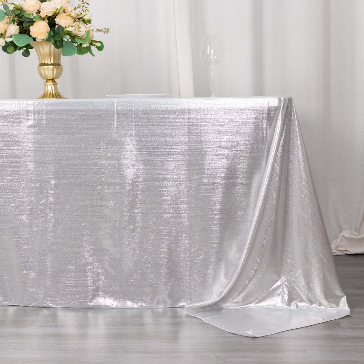 Sequin Dots Polyester 90"x132" Rectangle Tablecloth Shimmering Silver - Seamless, Glittering & Wrinkle Free Table Cover