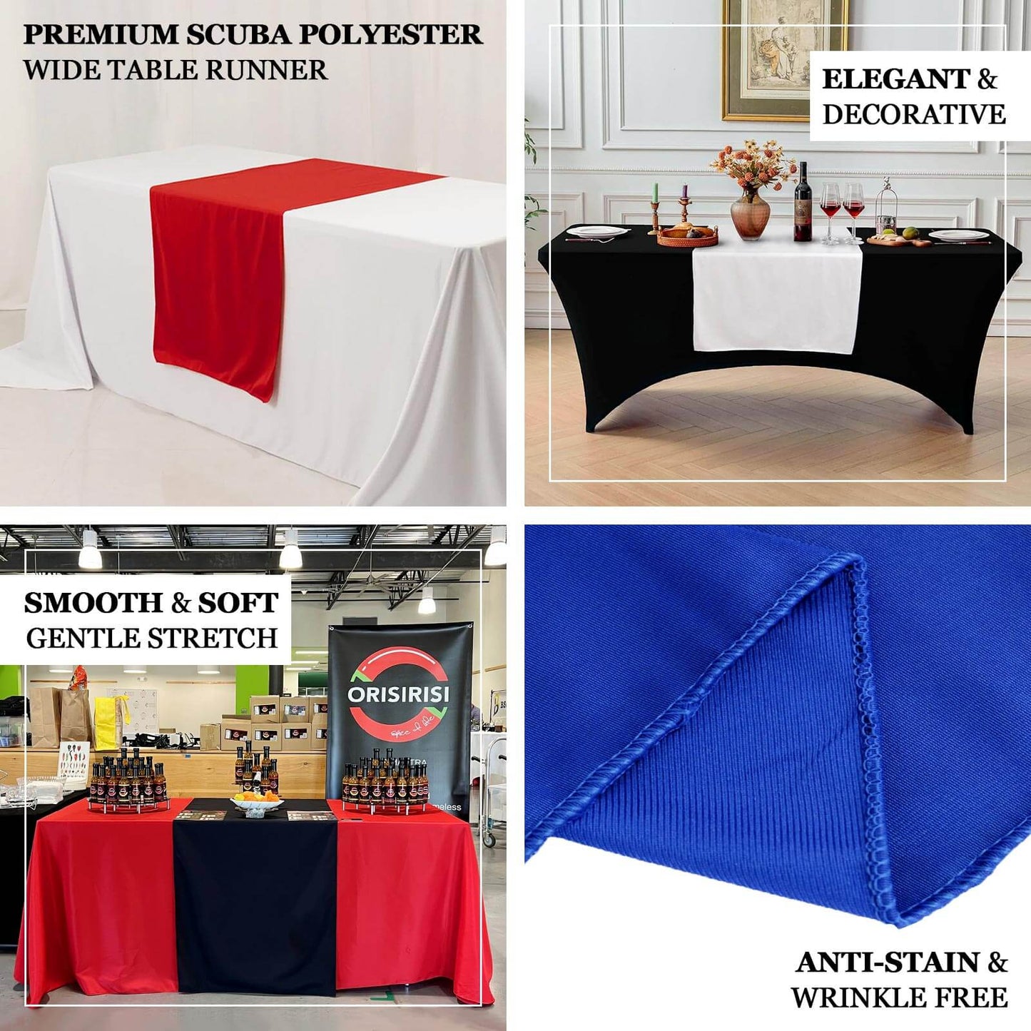 Scuba Polyester 36"x72" Wide Table Runner Royal Blue - Wrinkle-Free Trade Show Table Linen