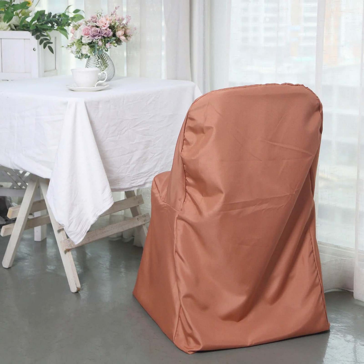 10 Pack Polyester Chair Covers for Folding Chairs Terracotta (Rust) - Wrinkle-Free Stain-Resistant Slip-On Slipcovers
