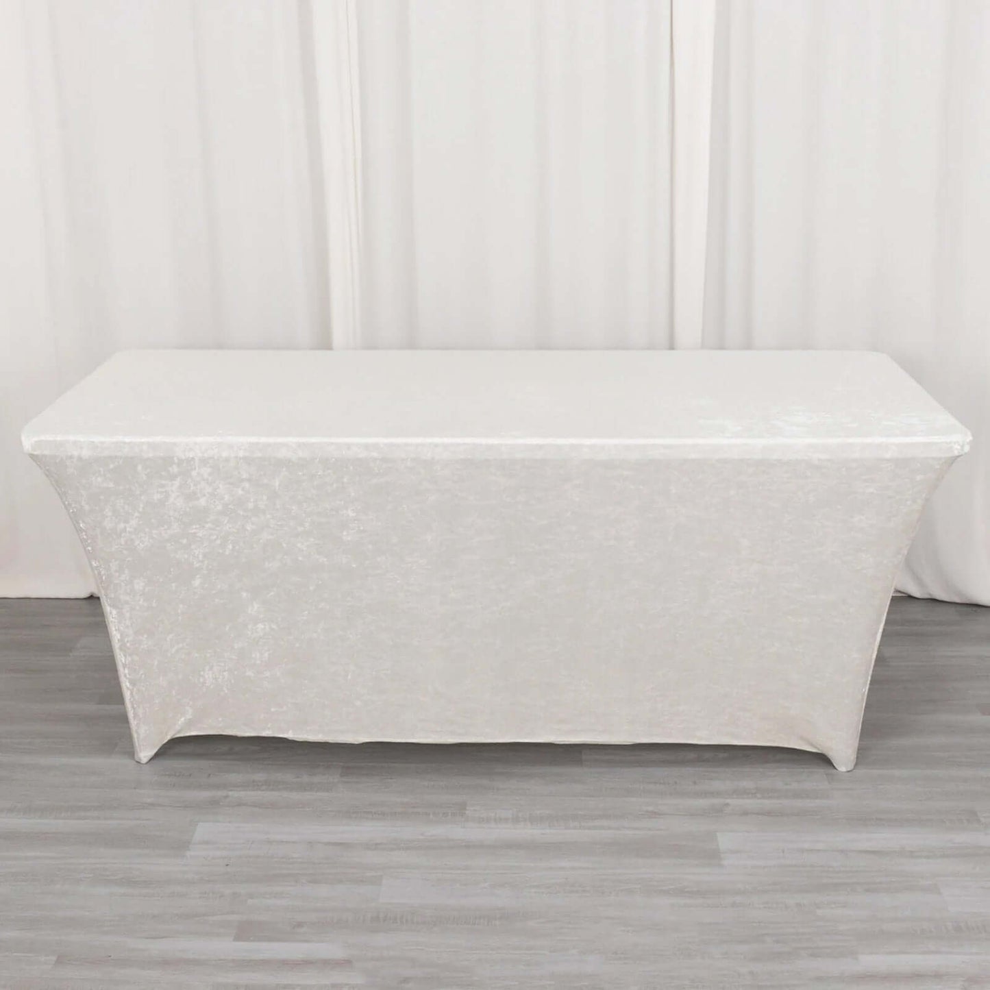 Crushed Velvet Fitted Rectangular 6ft Table Cover White - Wrinkle-Free Stretchy Tablecloth for Weddings and Banquets