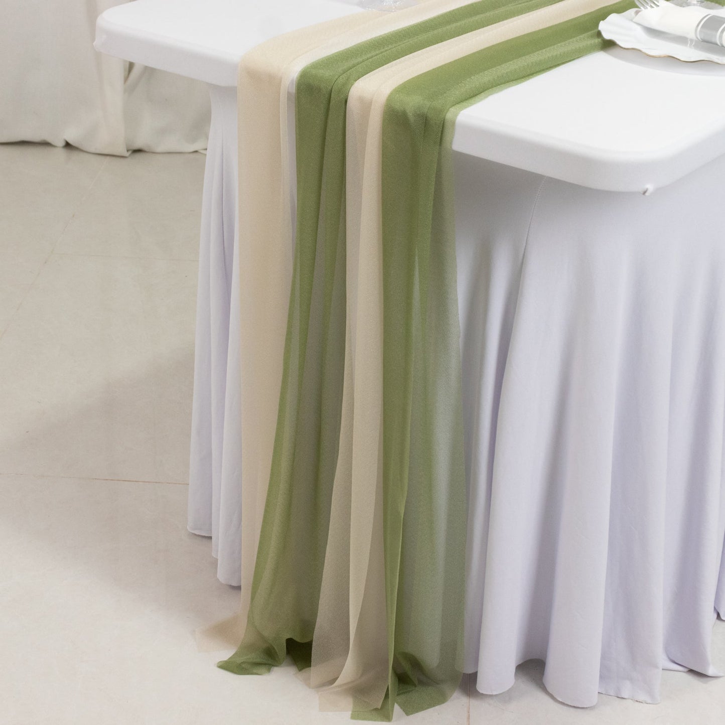 20-Pack 9ft Sheer Table Runners â€“ Dusty Sage Green/Beige Shimmer Sheer Drapes, Wrinkle-Free