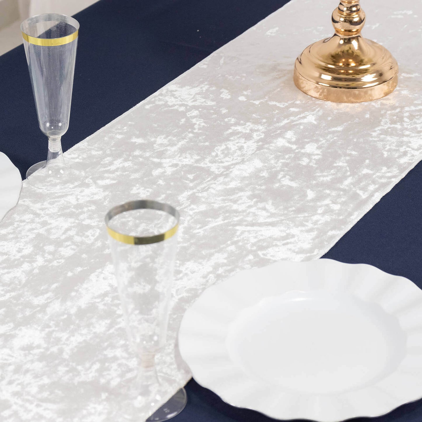 Premium Crushed Velvet 12"x108" Table Runner White - Soft & Wrinkle-Resistant Table Linen for Events