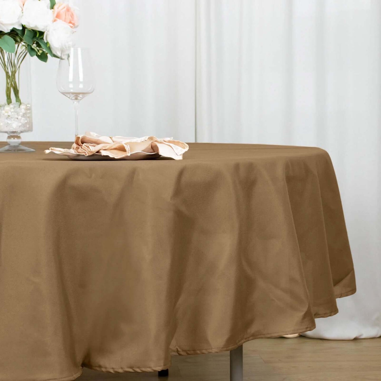 Polyester 90" Round Tablecloth Taupe - Stain & Wrinkle-Resistant Table Cover