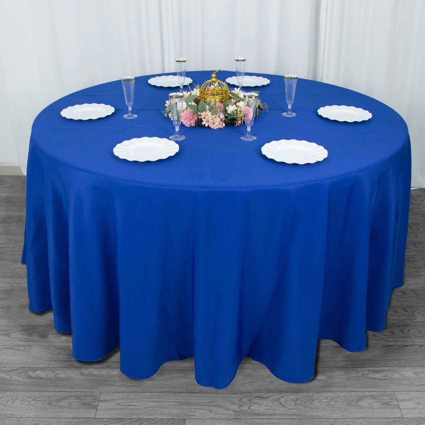 Premium Polyester 120" Round Tablecloth Royal Blue - Seamless 220GSM Wrinkle-Resistant Table Cover