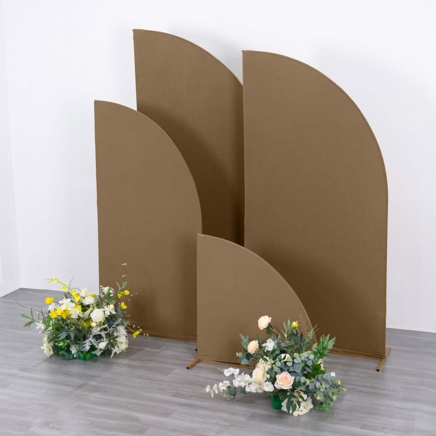 Set of 4 Matte Taupe Spandex Half Moon Chiara Backdrop Stand Covers, Custom Fitted Wedding Arch Covers - 2.5ft,5ft,6ft,7ft