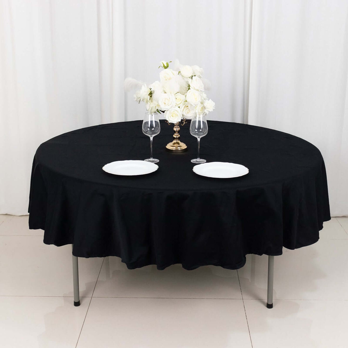 100% Cotton 90" Round Tablecloth Black Linen - Soft & Breathable Table Cover