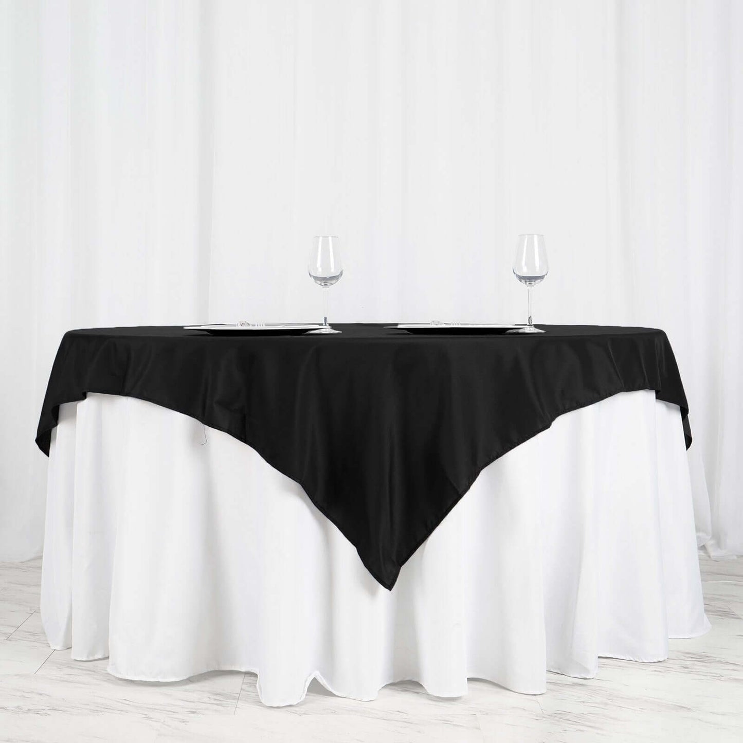 Polyester 70"x70" Table Overlay Square Tablecloth Black - Wrinkle-Resistant & Durable Table Cover for Events