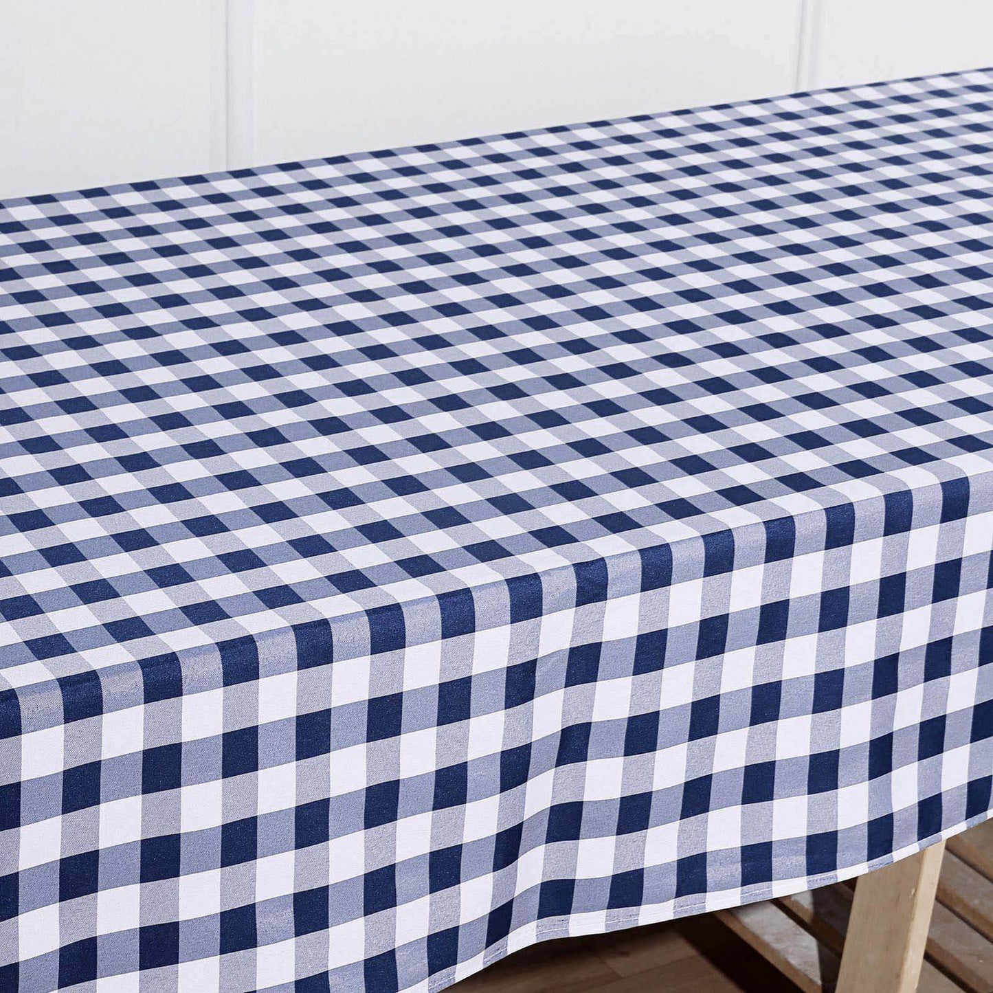 Polyester 60"x126" Rectangle Tablecloth White/Navy Blue - Buffalo Plaid Checkered Table Cover