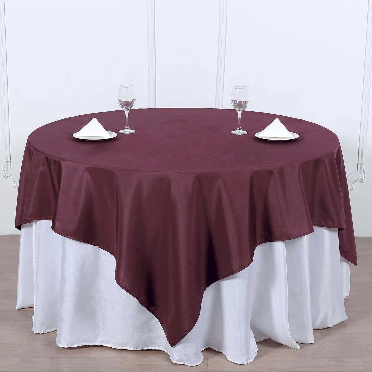 Polyester 70"x70" Table Overlay Square Tablecloth Burgundy - Wrinkle-Resistant & Durable Table Cover