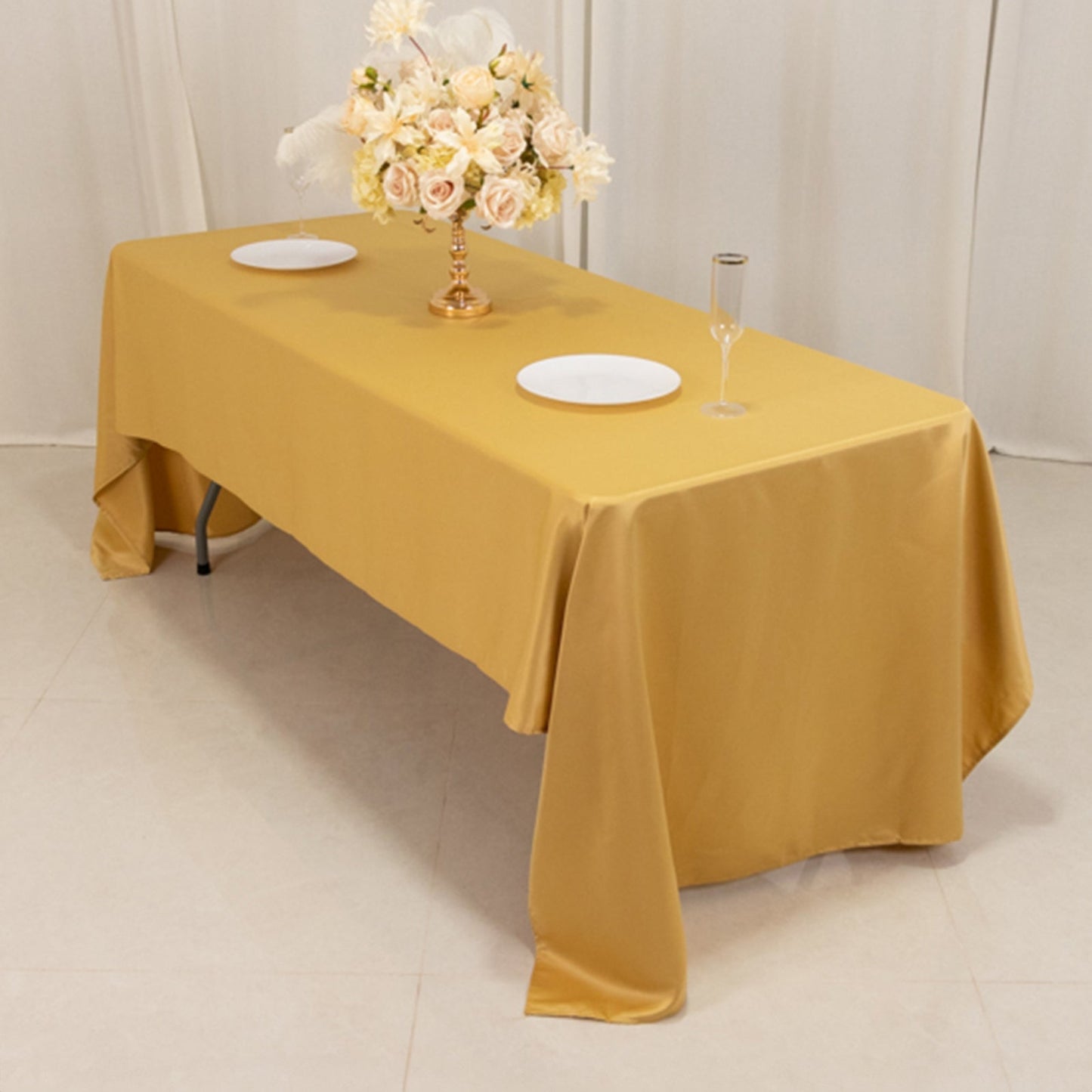 Lamour Satin 60"x126" Rectangle Tablecloth Champagne - Soft & Silk-Like Table Cover