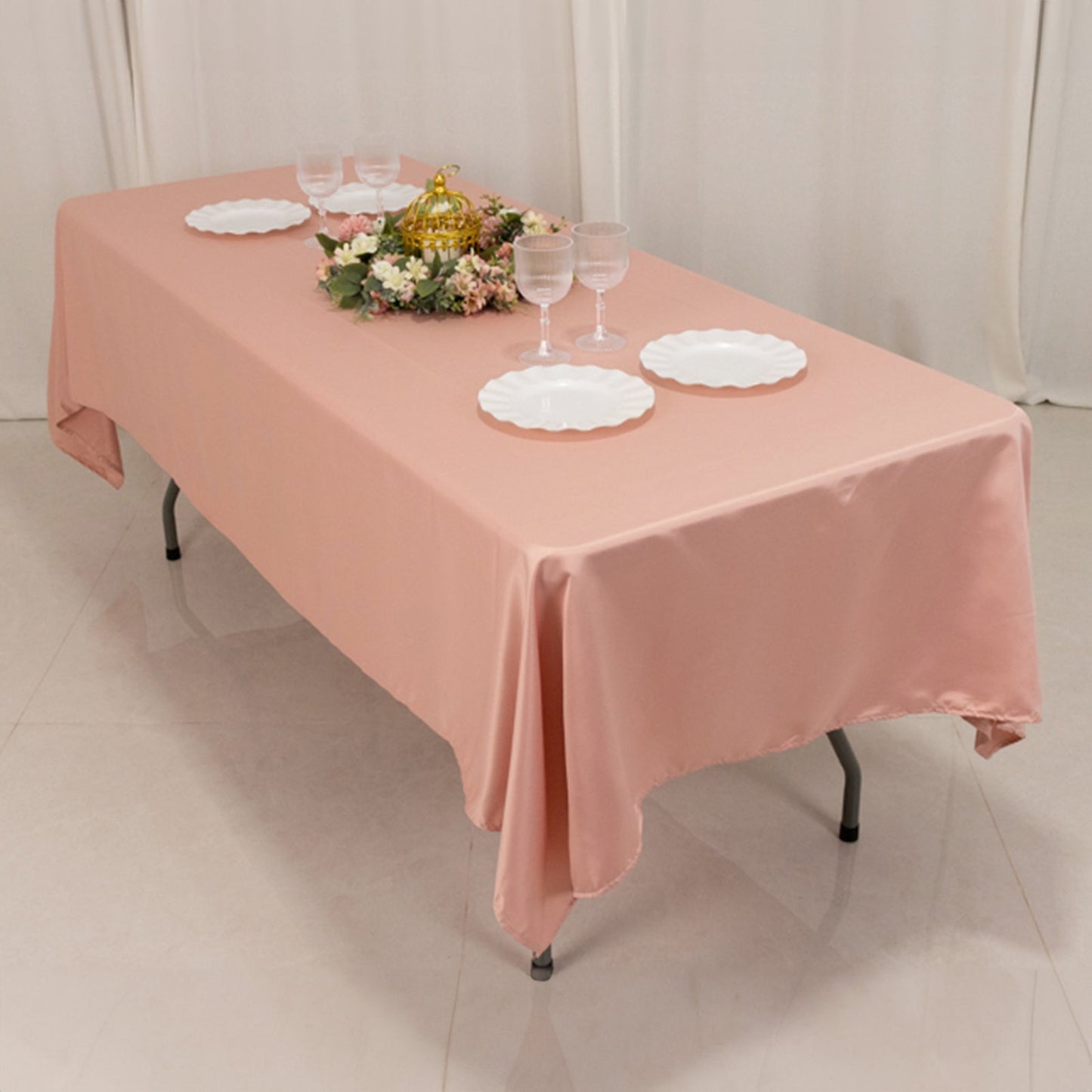 Lamour Satin 60"x102" Rectangle Tablecloth Dusty Rose - Durable & Silky Soft Feel Table Cover