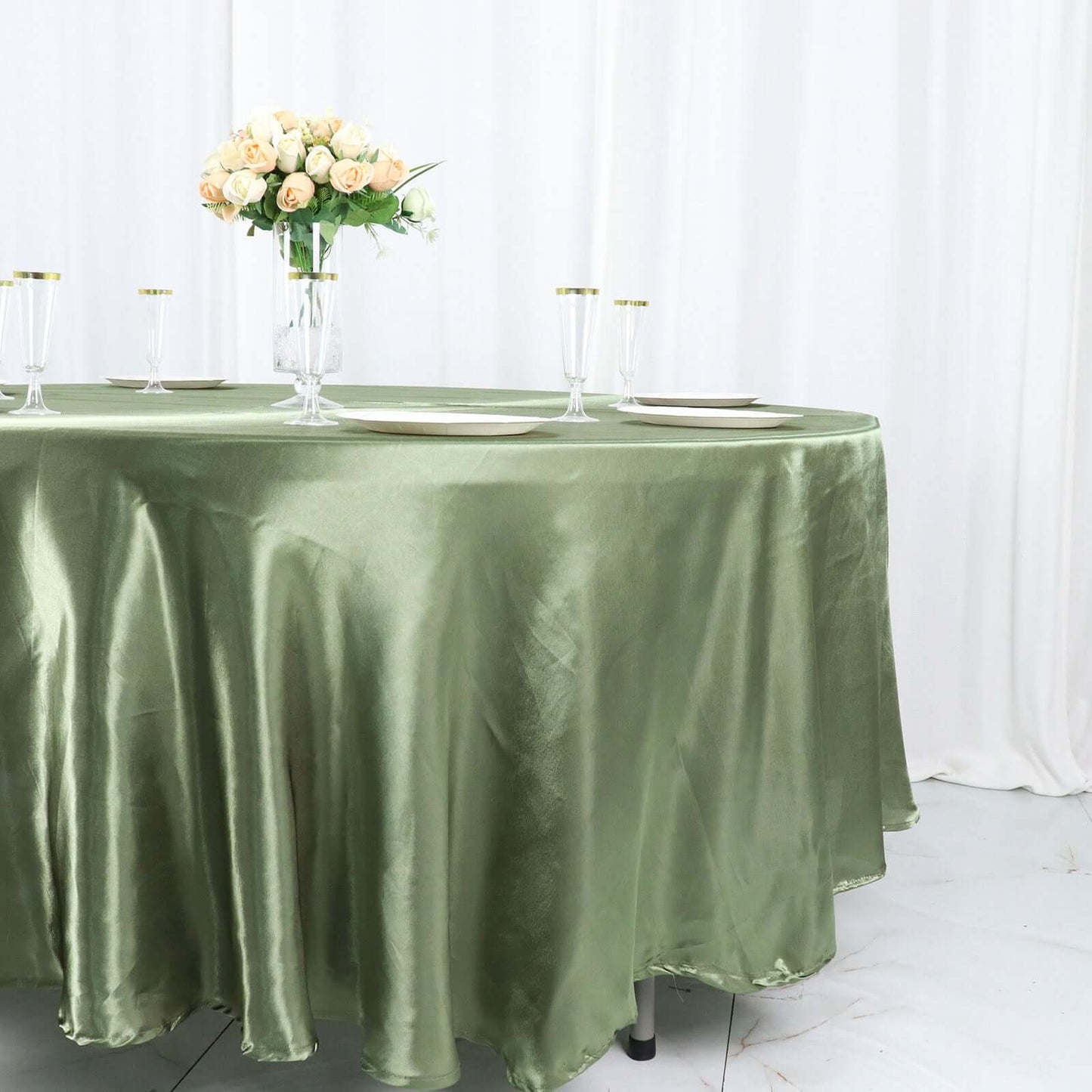 Satin 108" Round Tablecloth Dusty Sage Green - Smooth and Lustrous Table Cover