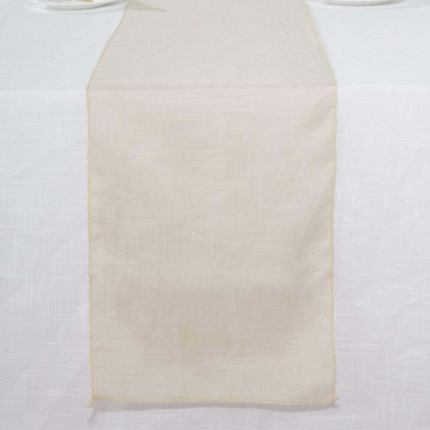 Faux Linen 12"x108" Table Runner Beige - Slubby Textured & Wrinkle Resistant Table Decor