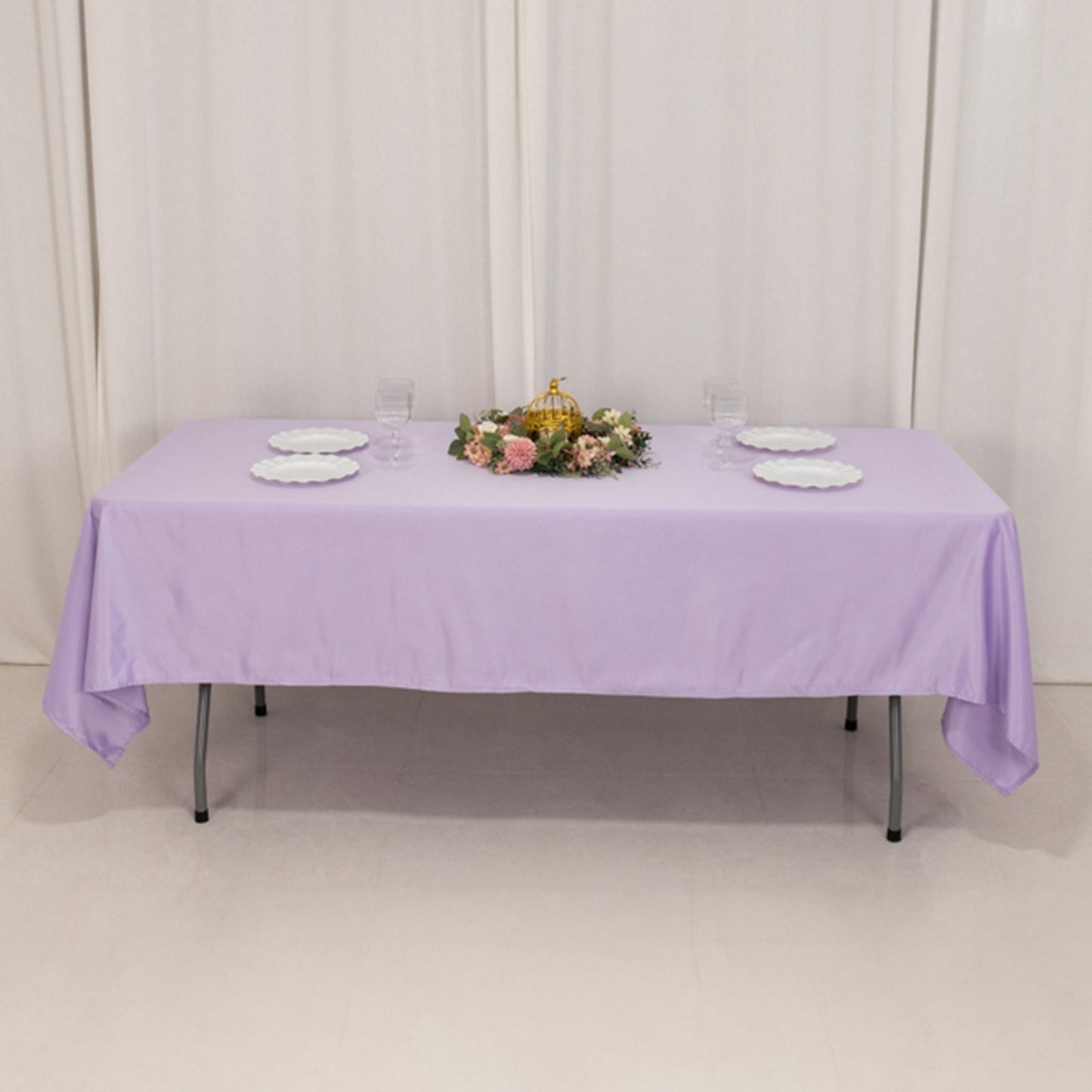 Lamour Satin 60"x102" Rectangle Tablecloth Lavender Lilac - Durable & Silky Soft Feel Table Cover