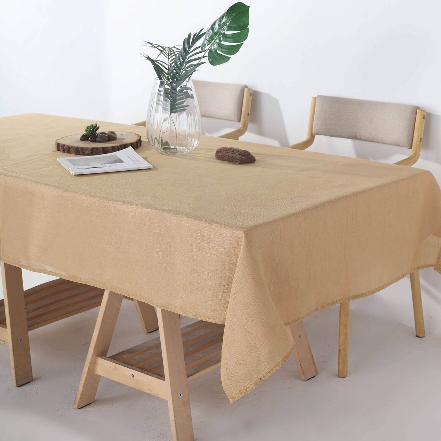 Faux Linen 60"x102" Rectangular Tablecloth Natural - Slubby Textured & Wrinkle Resistant Table Cover