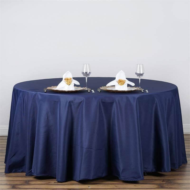 Polyester 120" Round Tablecloth Navy Blue - Seamless Wrinkle-Resistant Table Cover