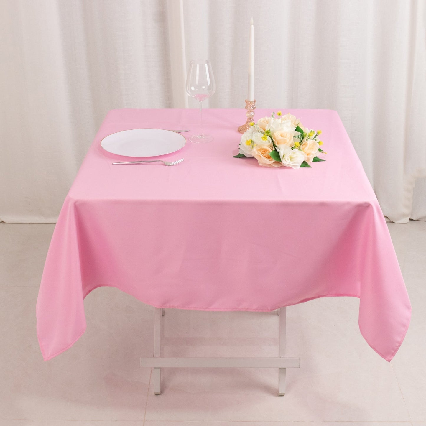 Premium Polyester 54"x54" Square Tablecloth Pink - Stain and Wrinkle-Resistant 220GSM Table Cover