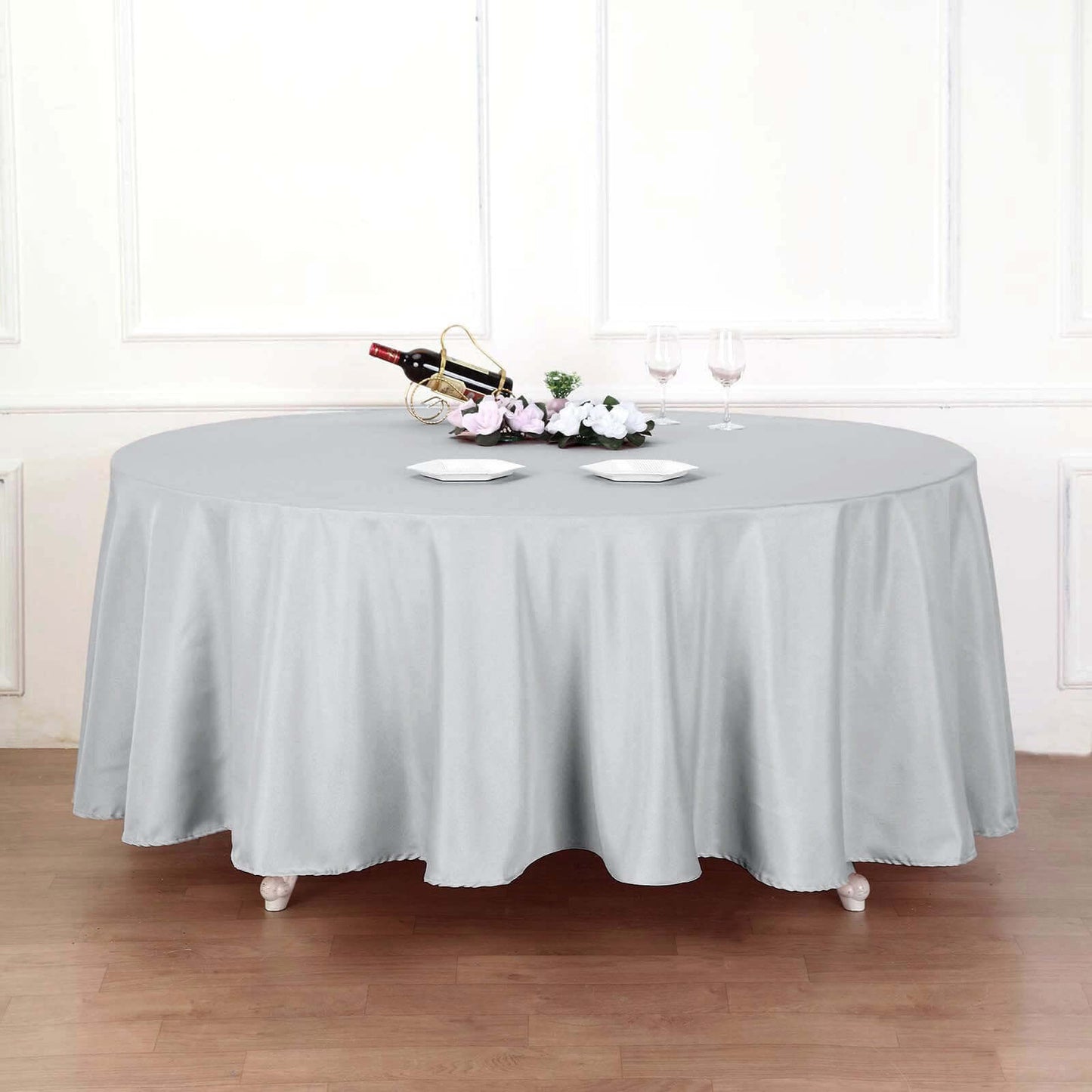Polyester 120" Round Tablecloth Silver - Seamless Wrinkle-Resistant Table Cover